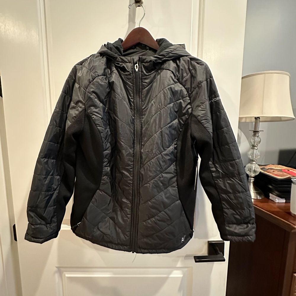 Spyder Hooded Full Zip Jacket Slimming Gorgeous NWT! black L